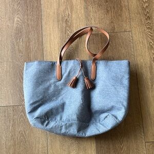 Ulta Heather Blue Tote Bag with Brown Handles & Tassels